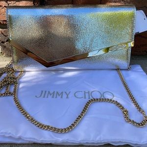 NWT JIMMY CHOO Emmie
Champagne Glitter Leather Clutch Bag
